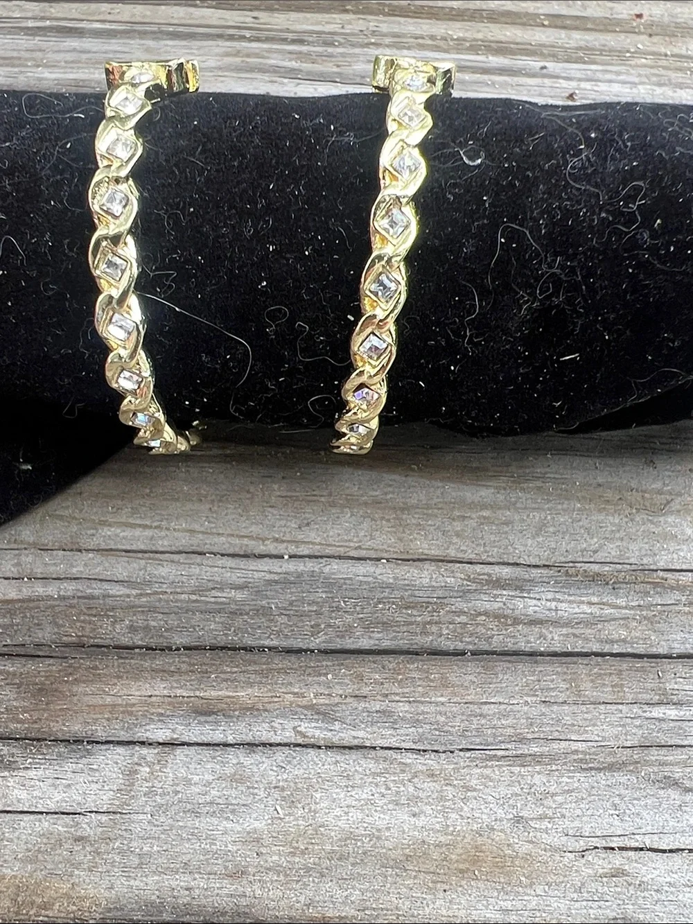 CHANEL Gold-Tone Hoop Earrings with Crystal Accents - Picture 6 of 14